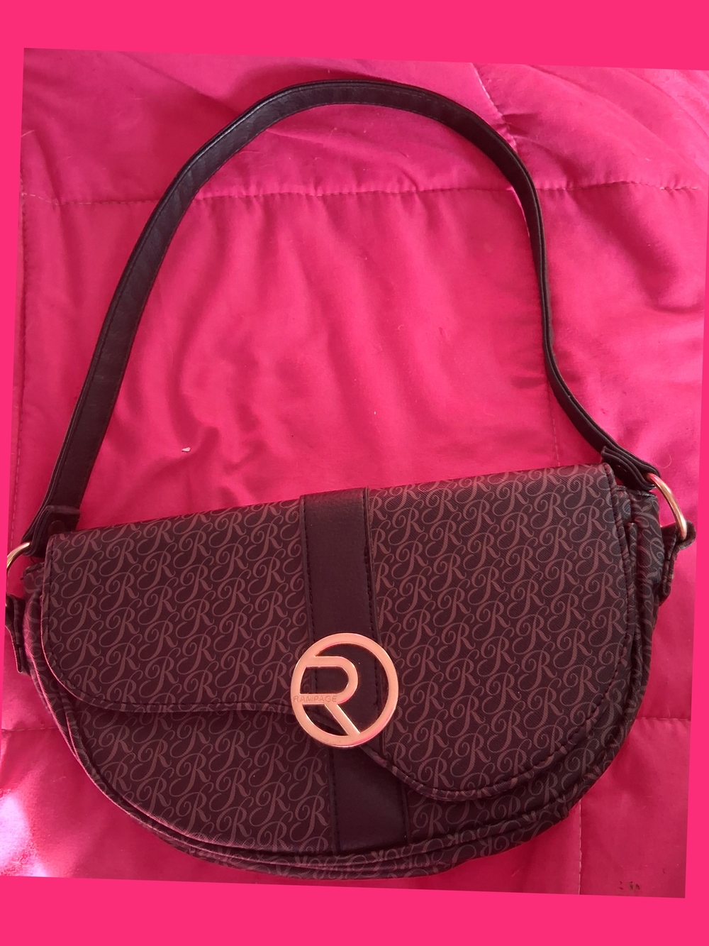Rampage Pattern Brown Shoulder Bag with Gold Accent